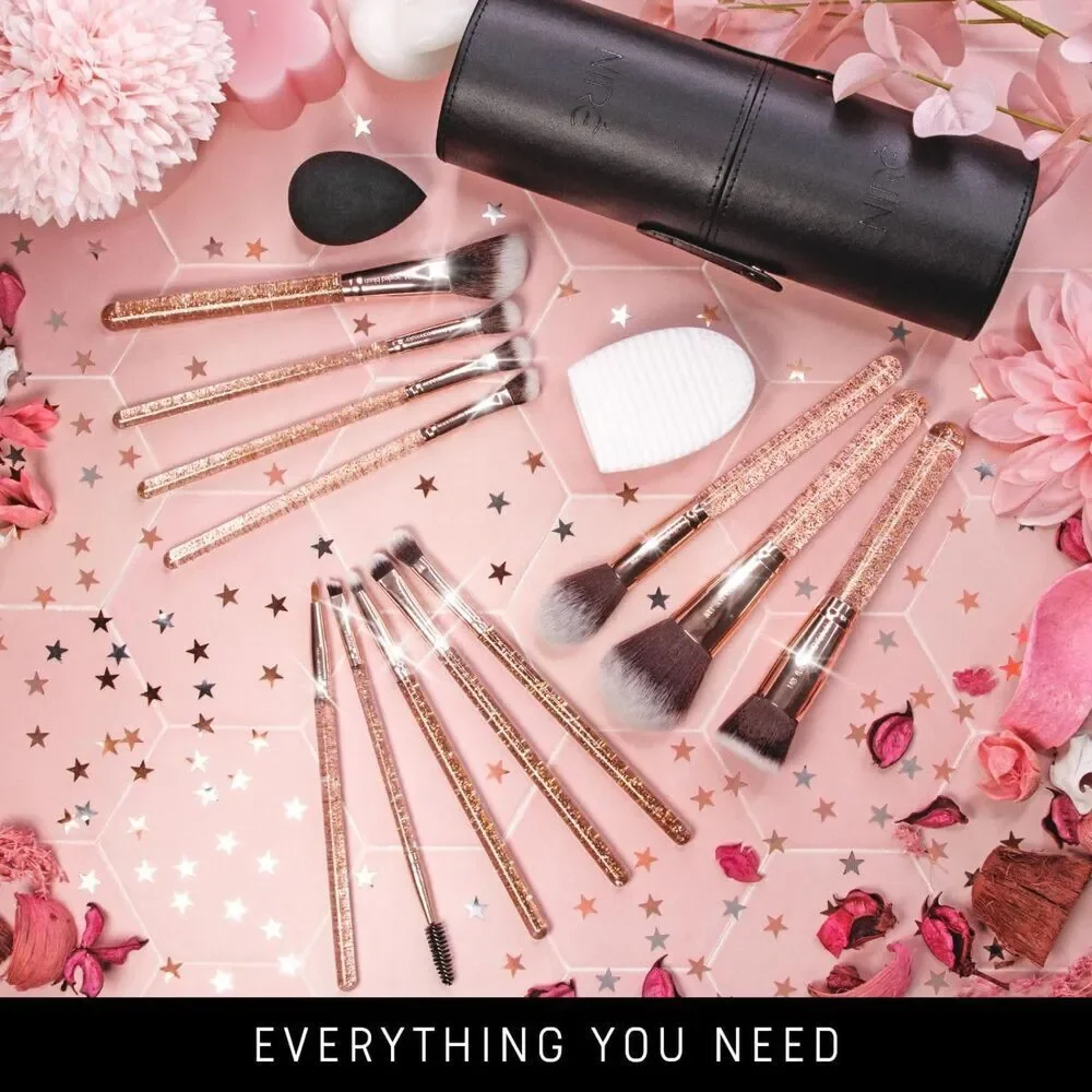 Niré Beauty 15piece Rose Gold Makeup Brushes Set & Beauty Blender With Case